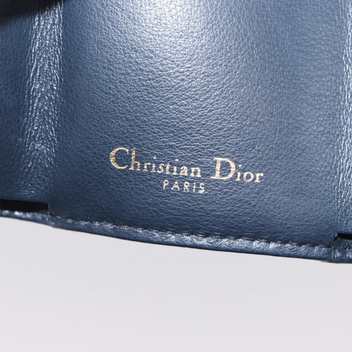Christian Dior Trotter Canvas Trifold Wallet Navy Gold Auth 154218