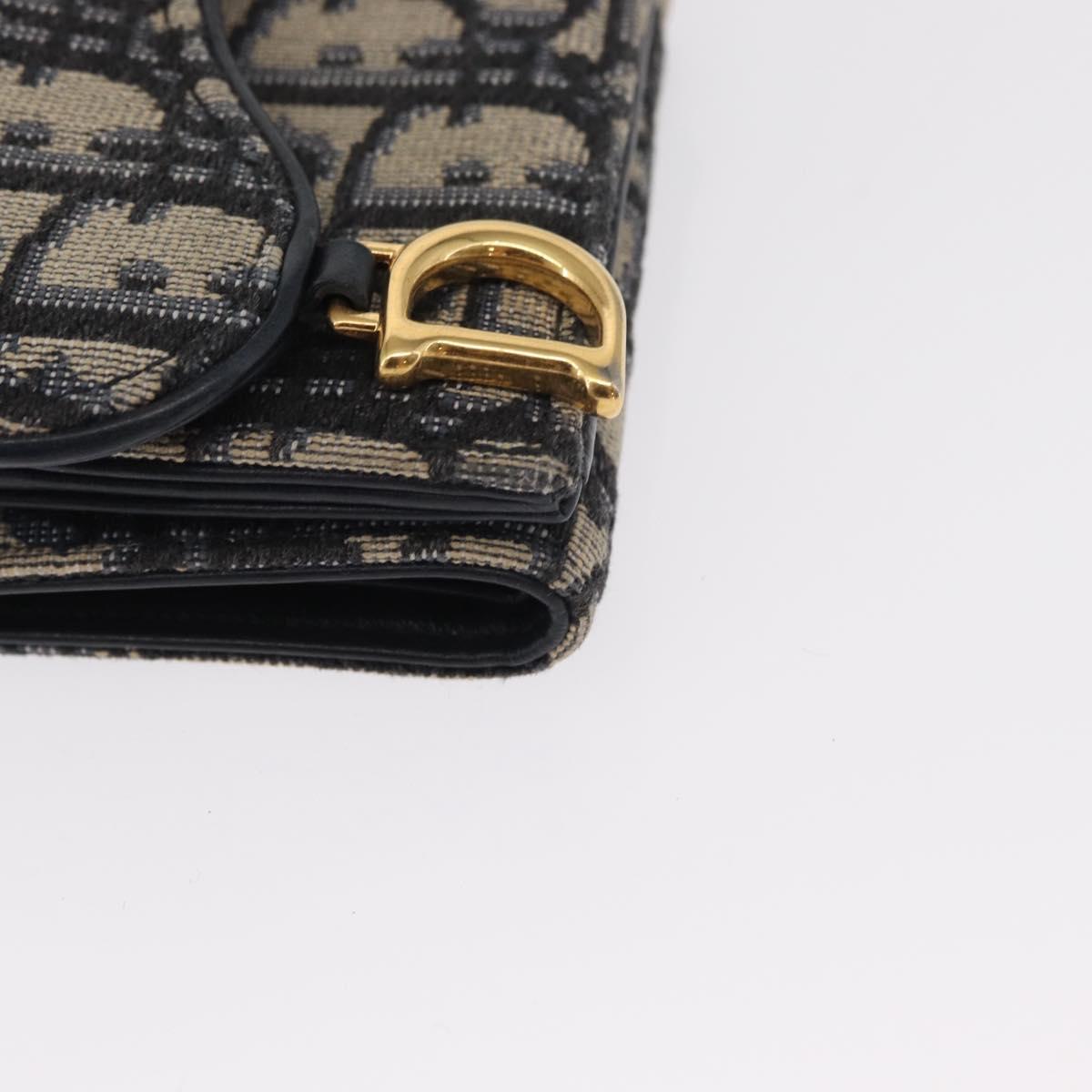 Christian Dior Trotter Canvas Trifold Wallet Navy Gold Auth 154218