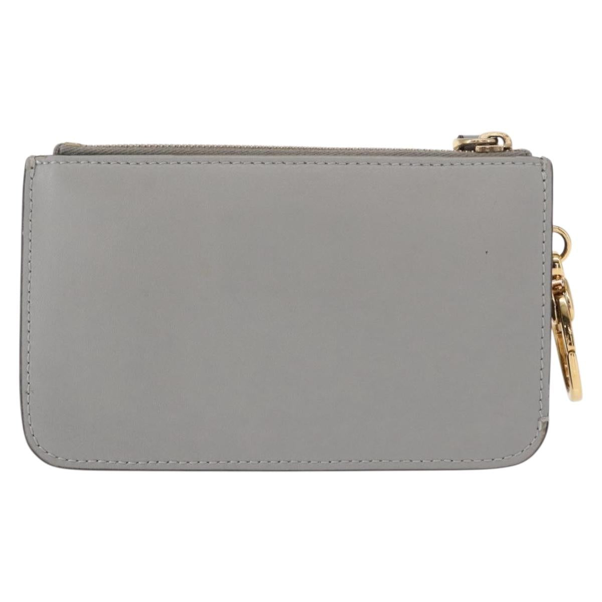 FENDI Coin Purse Leather Gray Gold Auth 154219