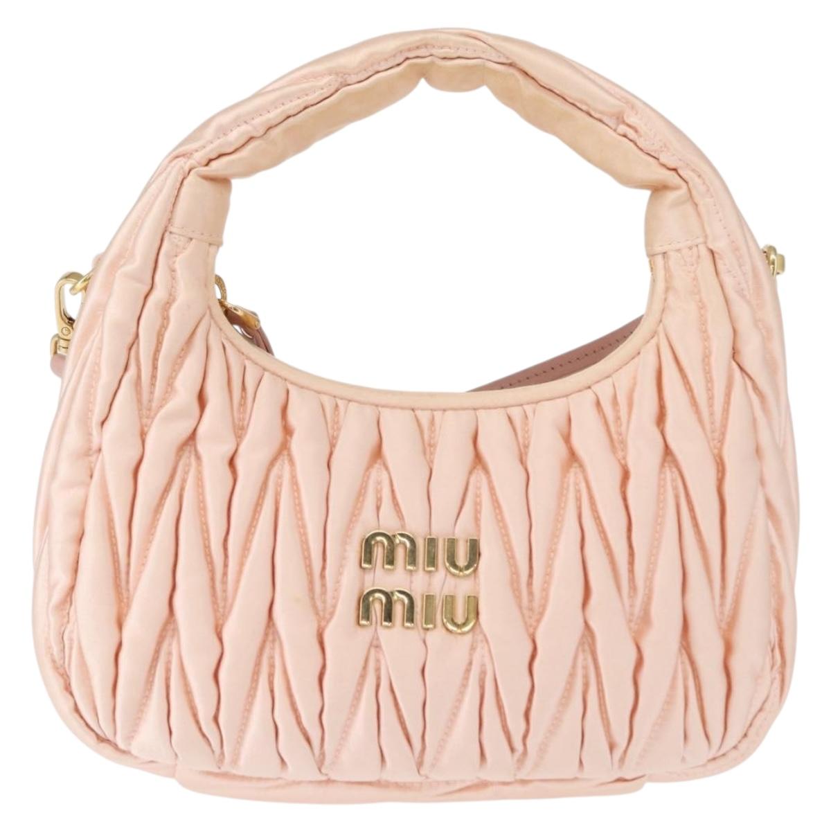 Miu Miu Matelasse Wonder Hand Bag Satin Pink Gold 5BC125 Auth 154226SM
