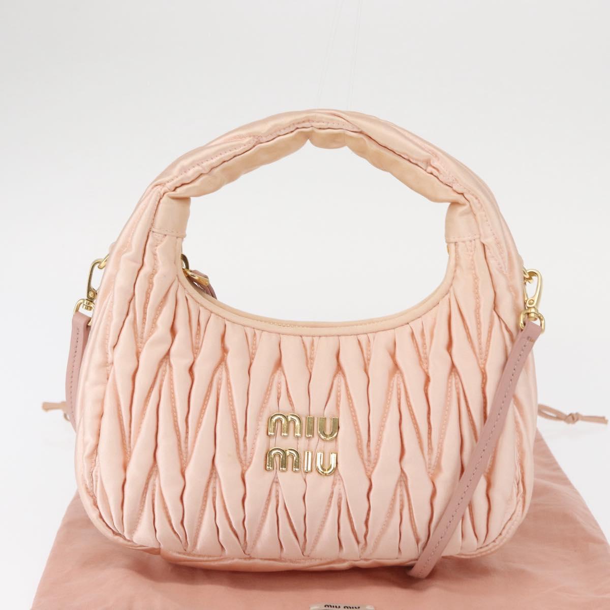 Miu Miu Matelasse Wonder Hand Bag Satin Pink Gold 5BC125 Auth 154226SM