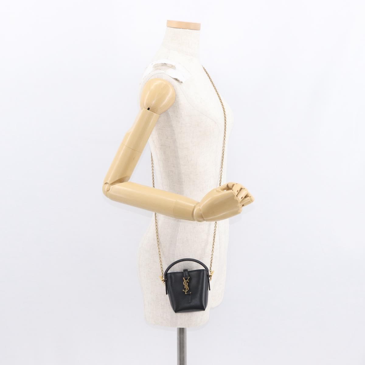 SAINT LAURENT Micro Hand Bag Leather Black Gold Auth 154229SM