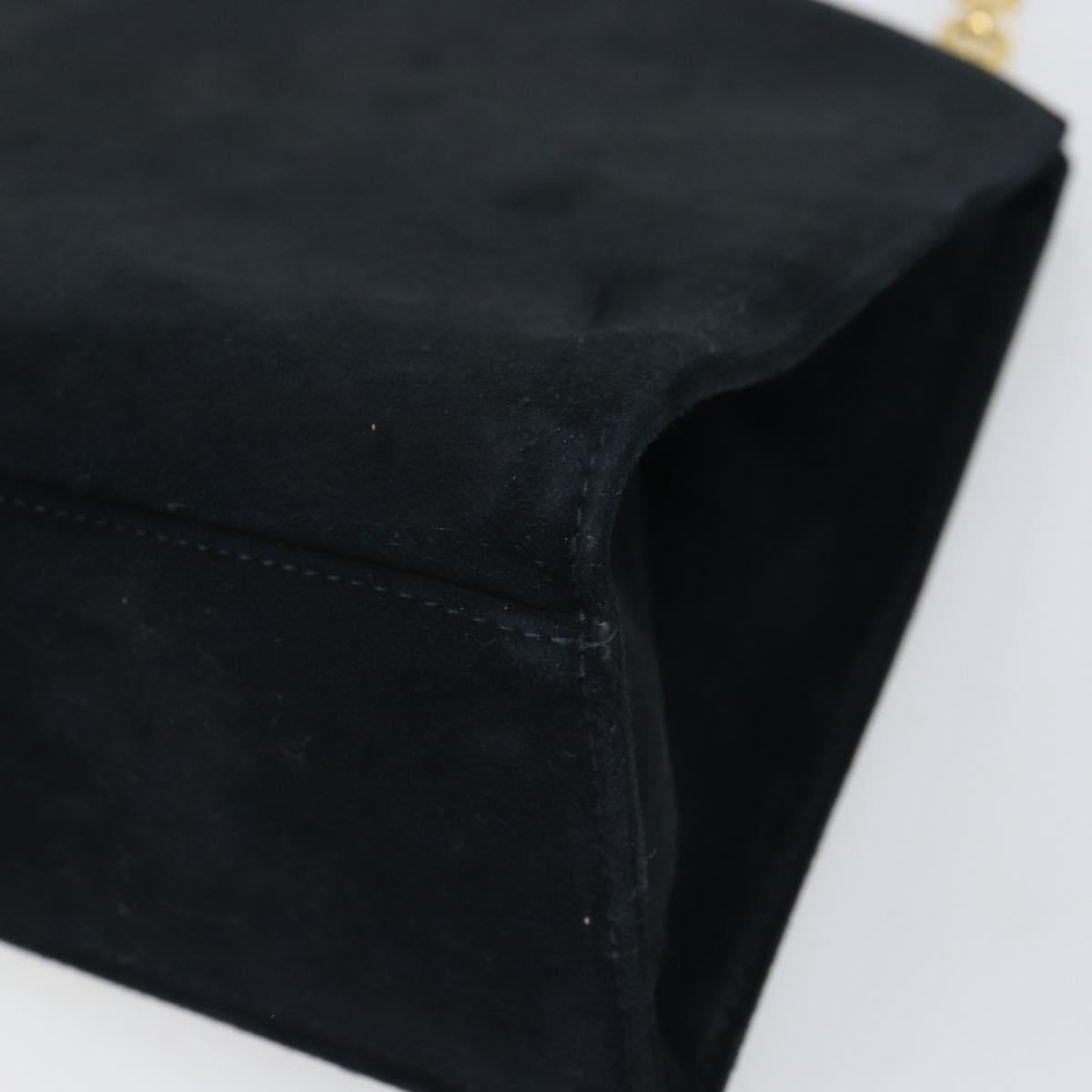 Salvatore Ferragamo Chain Shoulder Bag Suede Black Gold Auth 154232