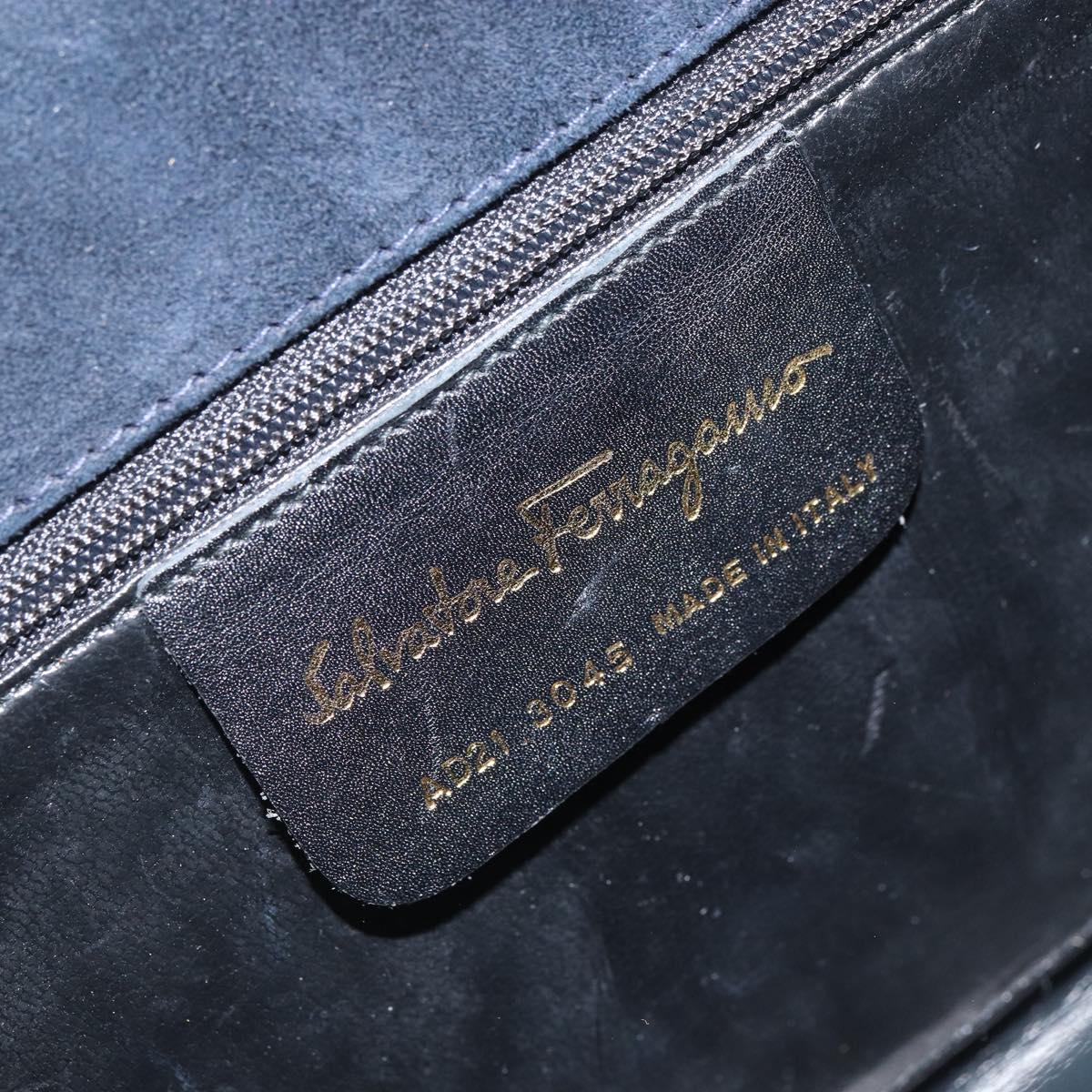 Salvatore Ferragamo Chain Shoulder Bag Suede Black Gold Auth 154232