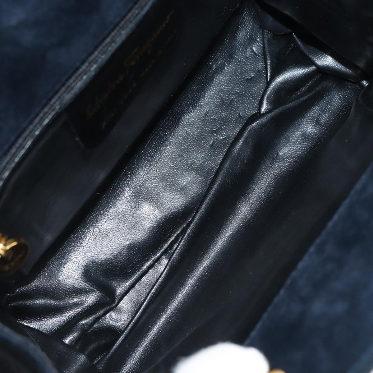 Salvatore Ferragamo Chain Shoulder Bag Suede Black Gold Auth 154232
