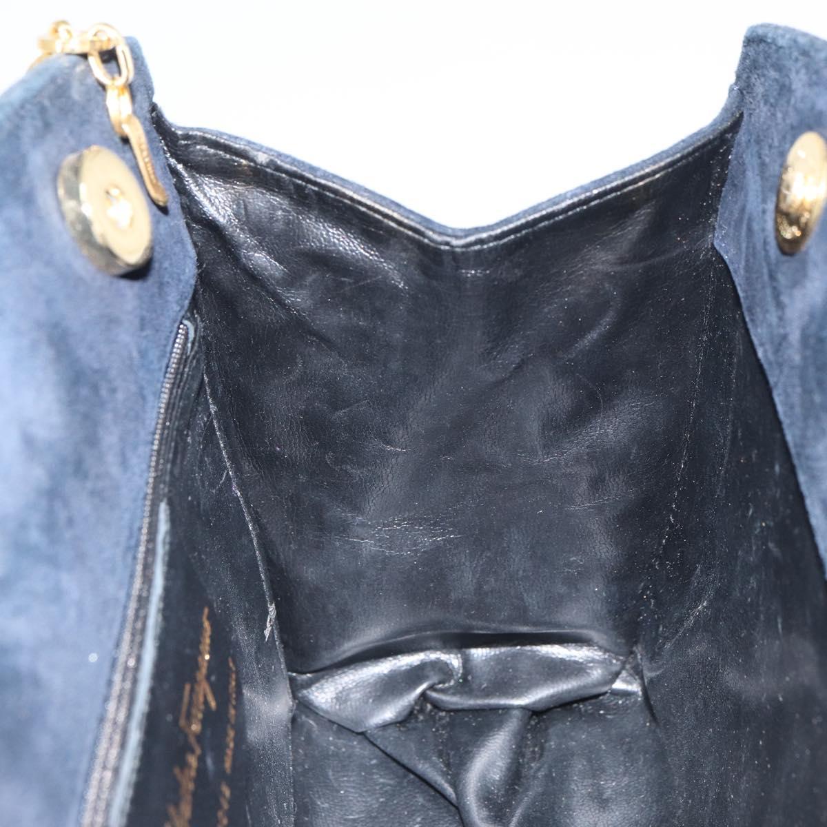 Salvatore Ferragamo Chain Shoulder Bag Suede Black Gold Auth 154232