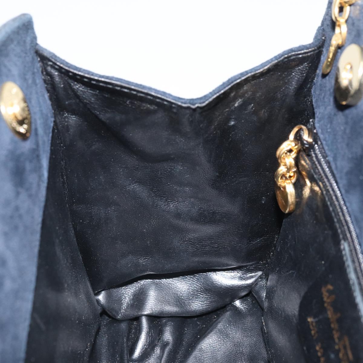 Salvatore Ferragamo Chain Shoulder Bag Suede Black Gold Auth 154232