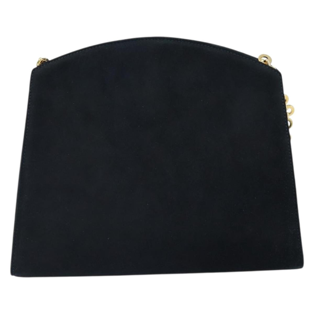 Salvatore Ferragamo Chain Shoulder Bag Suede Black Gold Auth 154232