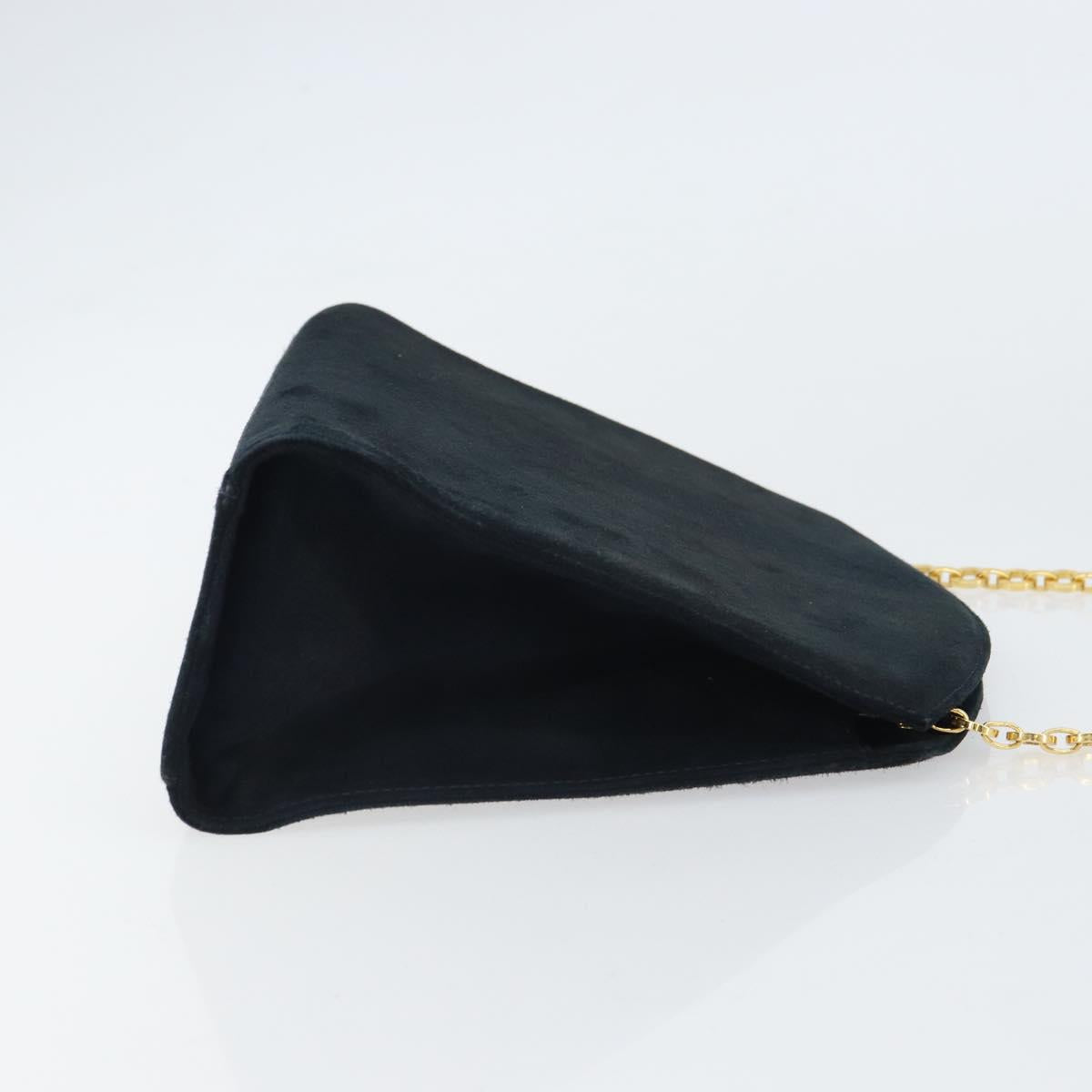 Salvatore Ferragamo Chain Shoulder Bag Suede Black Gold Auth 154232