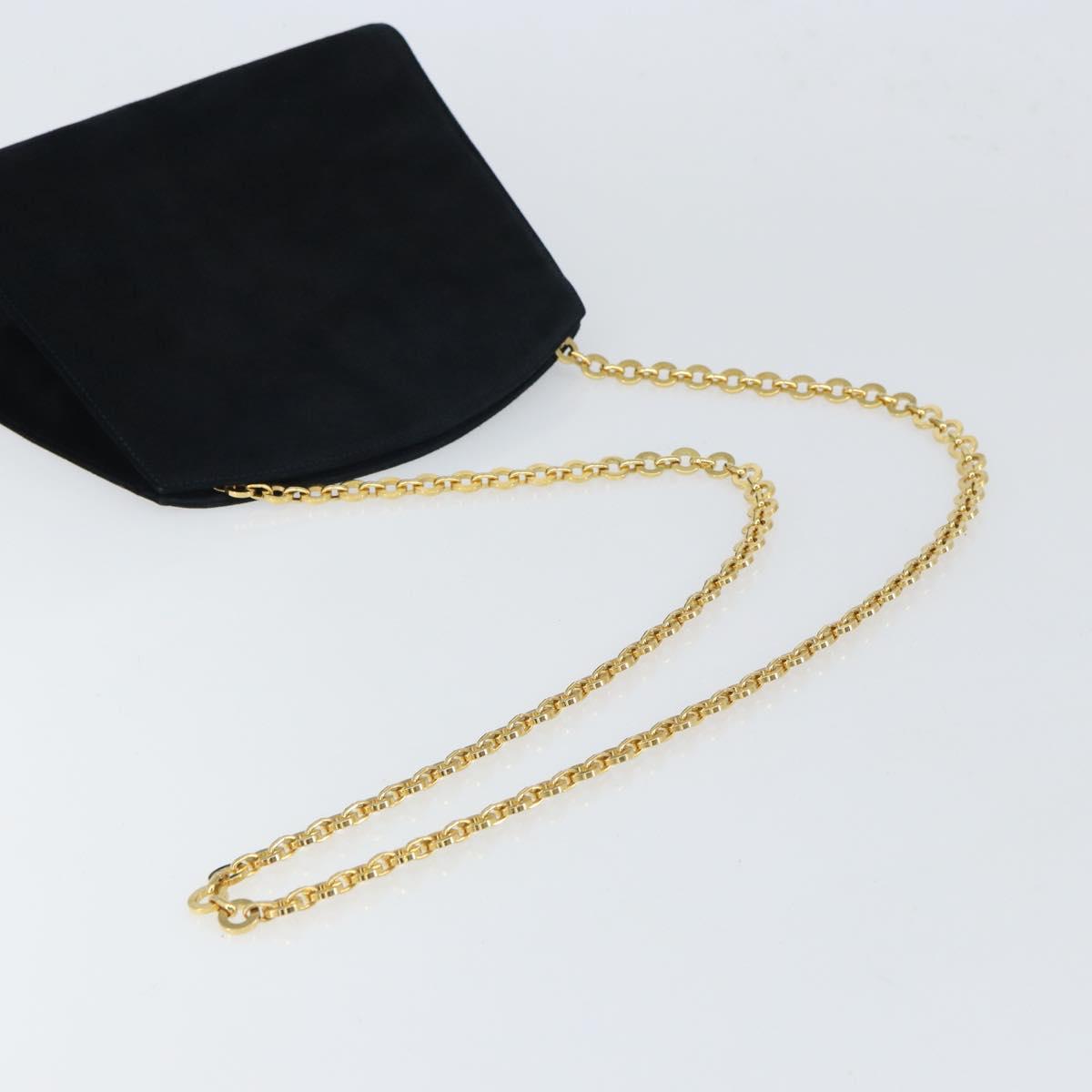 Salvatore Ferragamo Chain Shoulder Bag Suede Black Gold Auth 154232