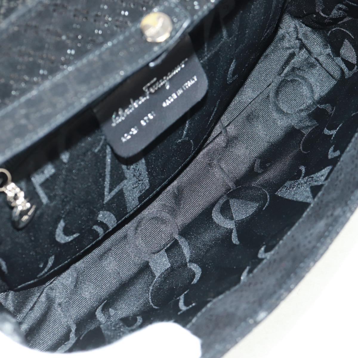 Salvatore Ferragamo Chain Shoulder Bag Suede Black Silver Auth 154248V