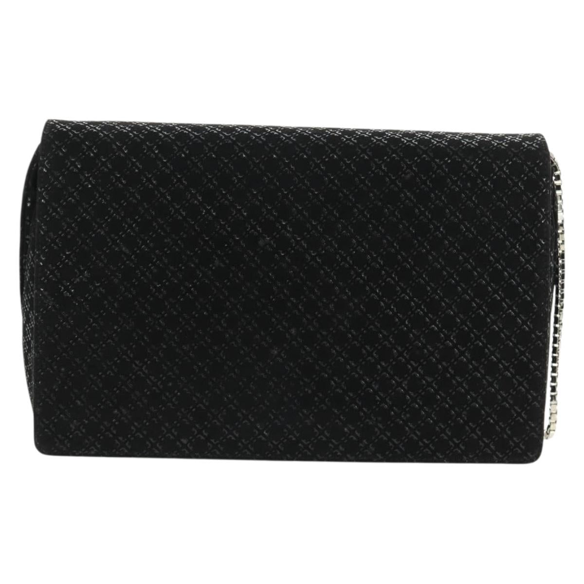 Salvatore Ferragamo Chain Shoulder Bag Suede Black Silver Auth 154248V