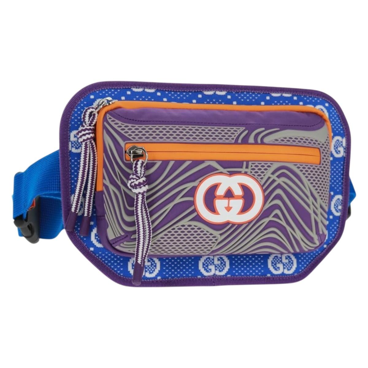 GUCCI Interlocking G Waist Bag Nylon Purple Silver 752102 Auth 154250M