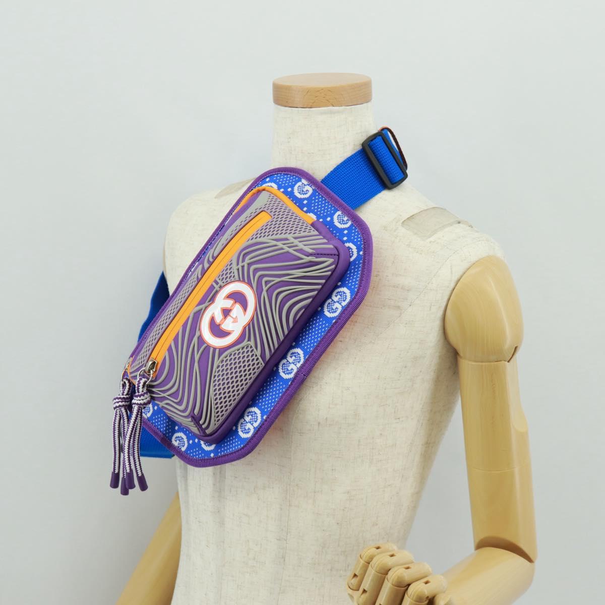 GUCCI Interlocking G Waist Bag Nylon Purple Silver 752102 Auth 154250M