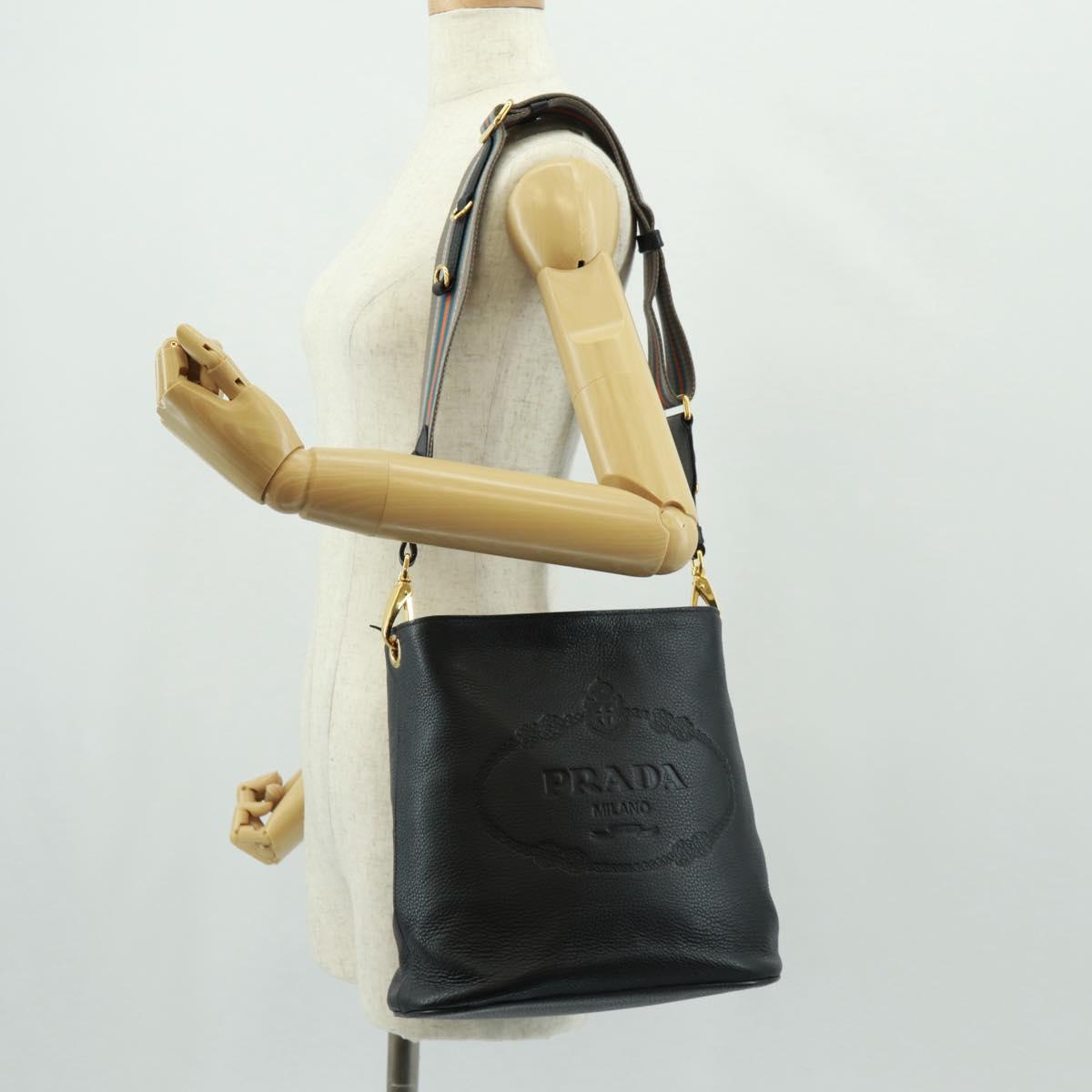 PRADA Shoulder Bag Leather Black Gold Auth 154258SAM