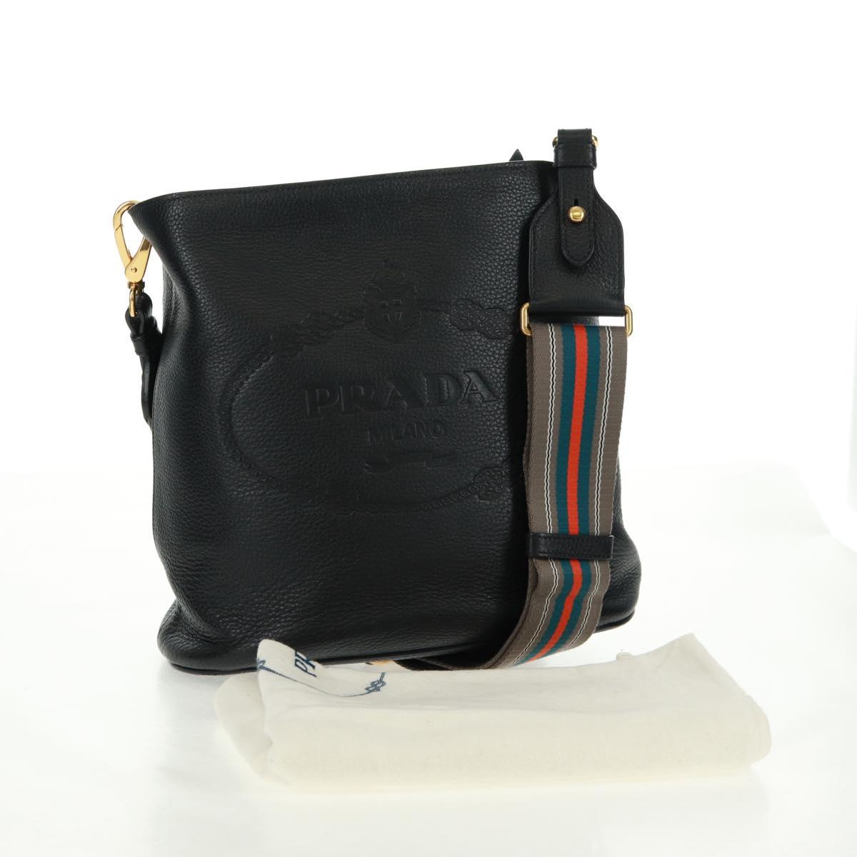 PRADA Shoulder Bag Leather Black Gold Auth 154258SAM