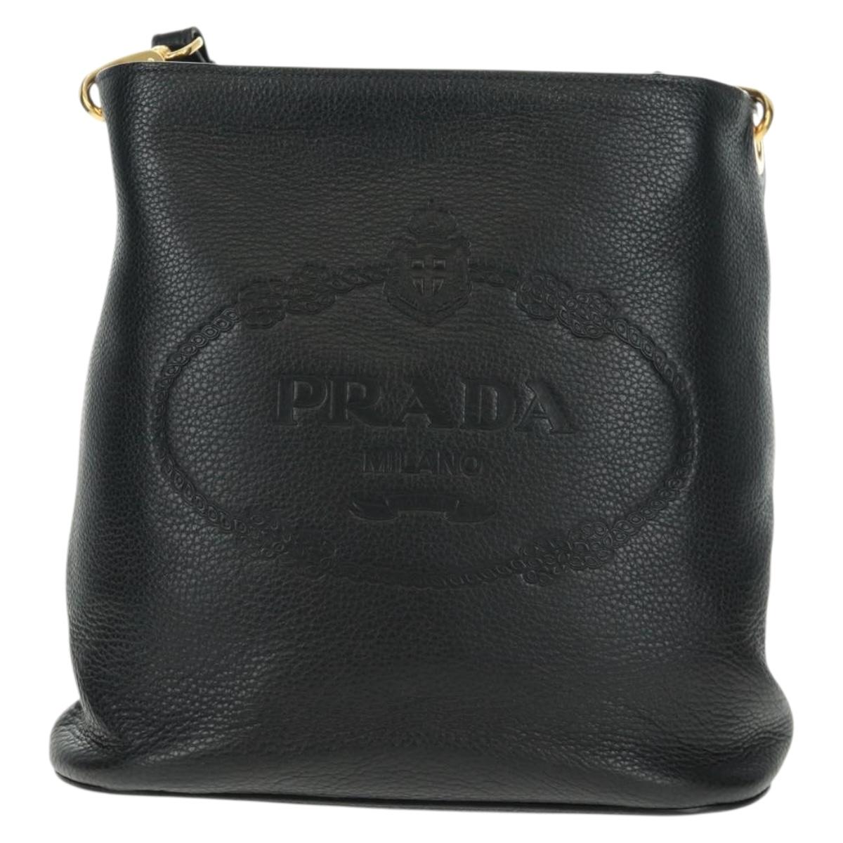 PRADA Shoulder Bag Leather Black Gold Auth 154258SAM