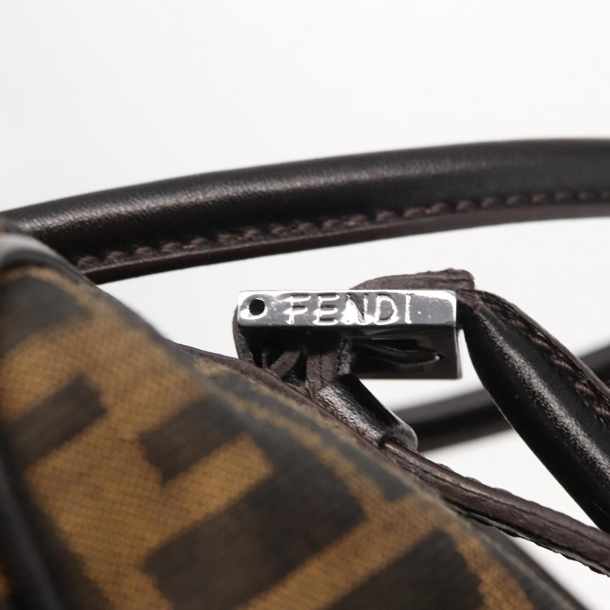 FENDI Zucca Canvas Hand Bag Black Brown Auth 154262