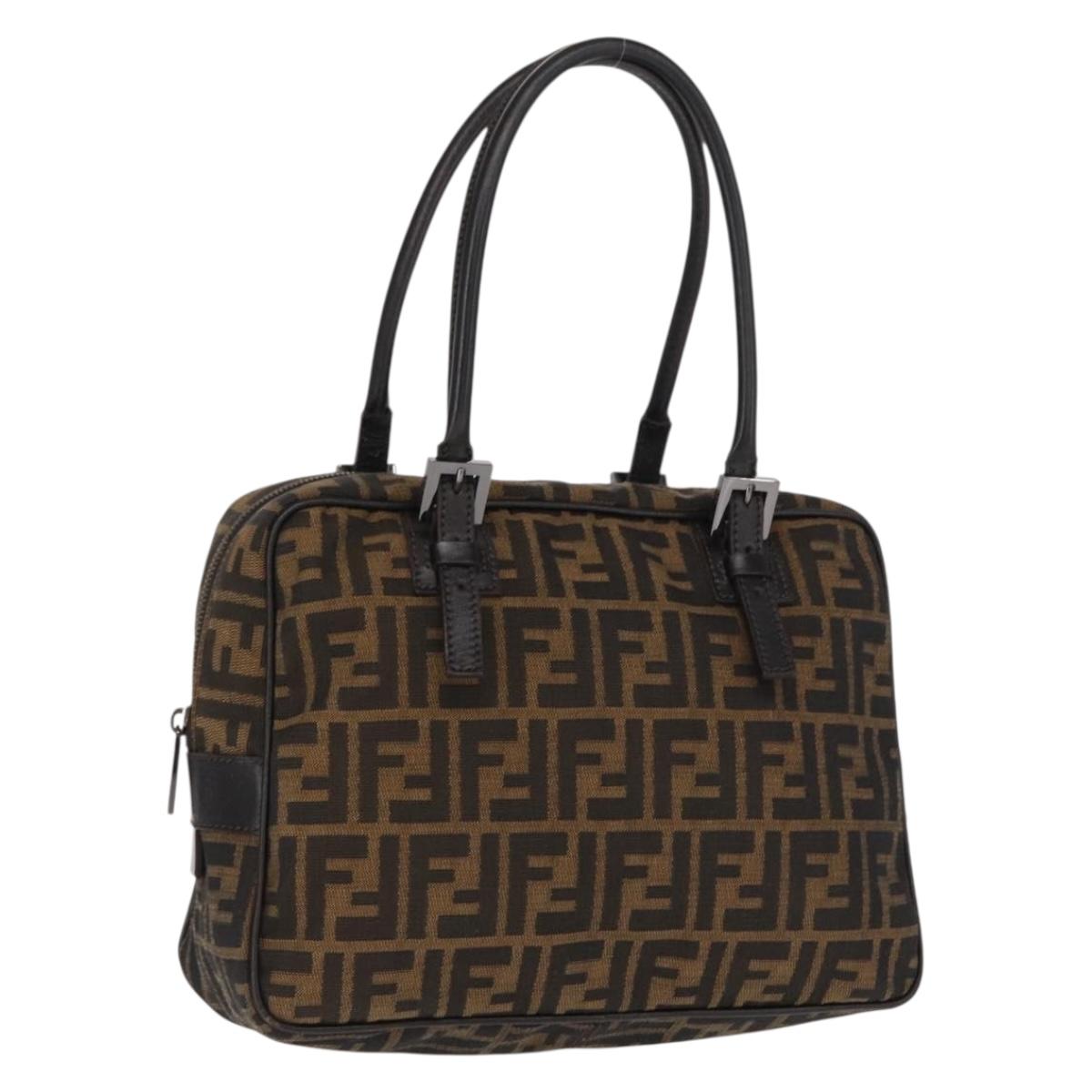 FENDI Zucca Canvas Hand Bag Black Brown Auth 154262