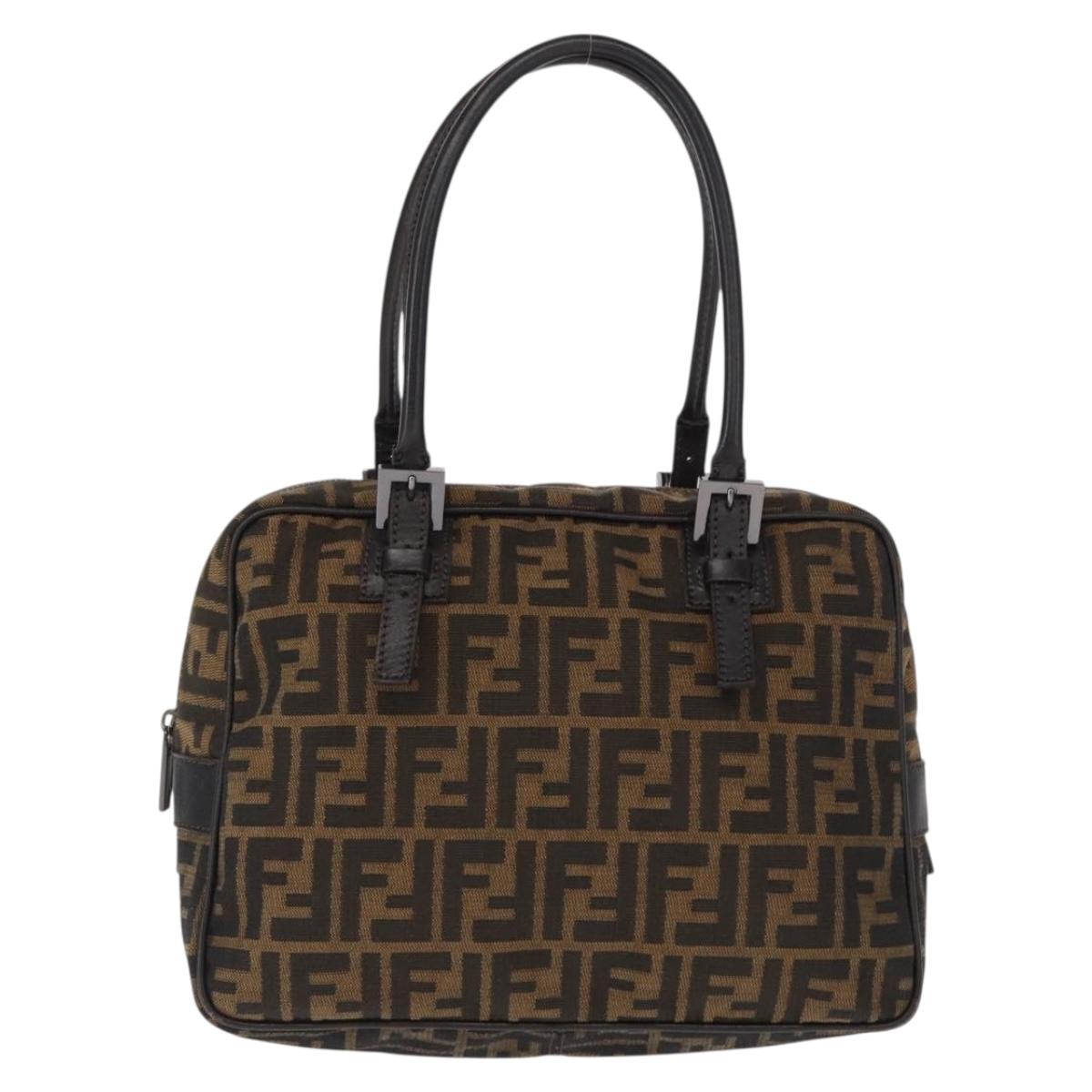 FENDI Zucca Canvas Hand Bag Black Brown Auth 154262
