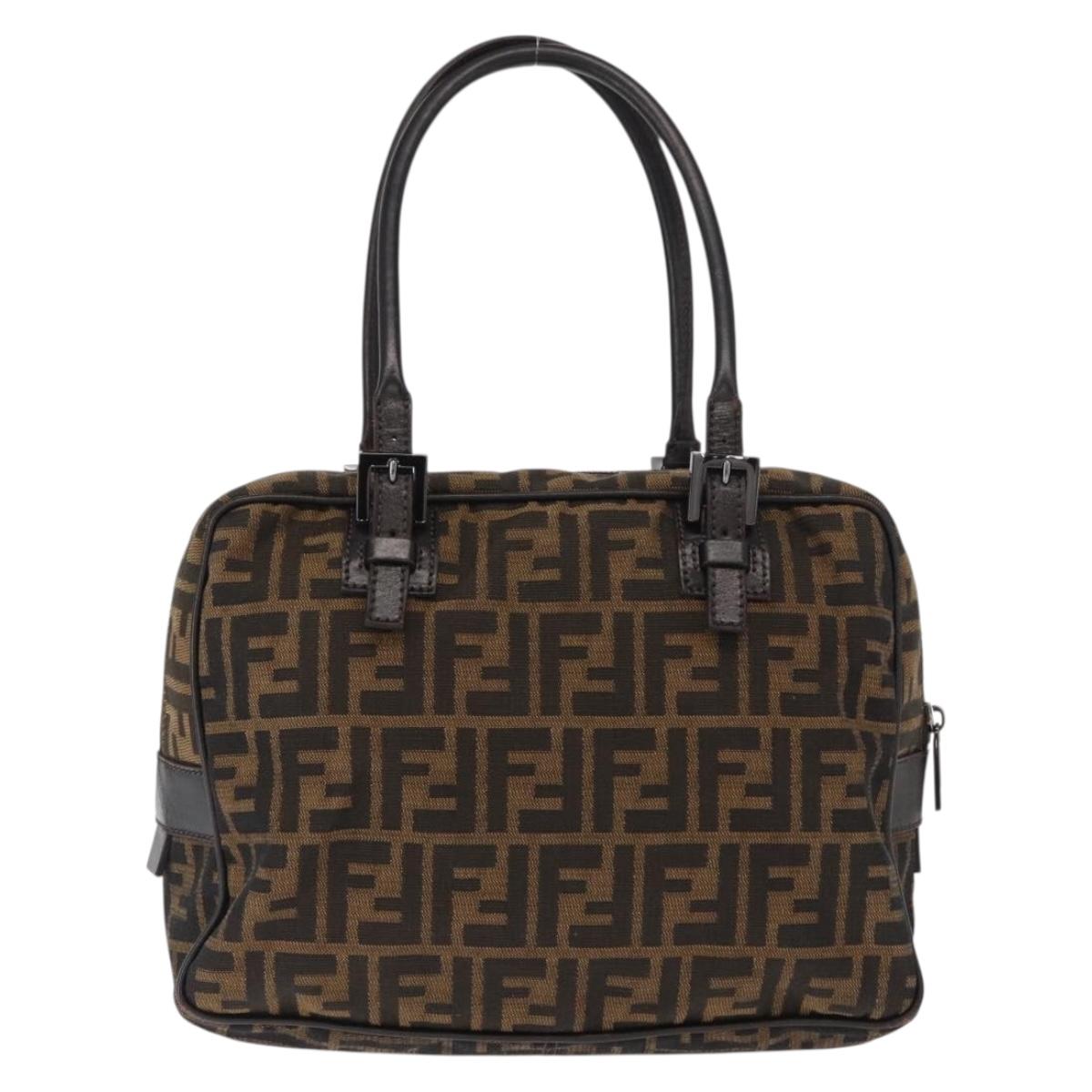 FENDI Zucca Canvas Hand Bag Black Brown Auth 154262