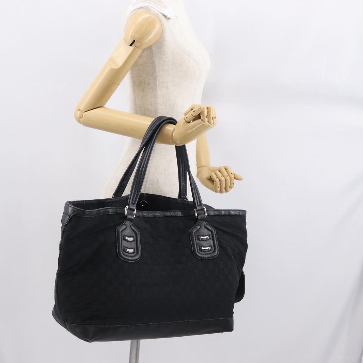 GUCCI Tote Bag Nylon Black Silver 241102 Auth 154270