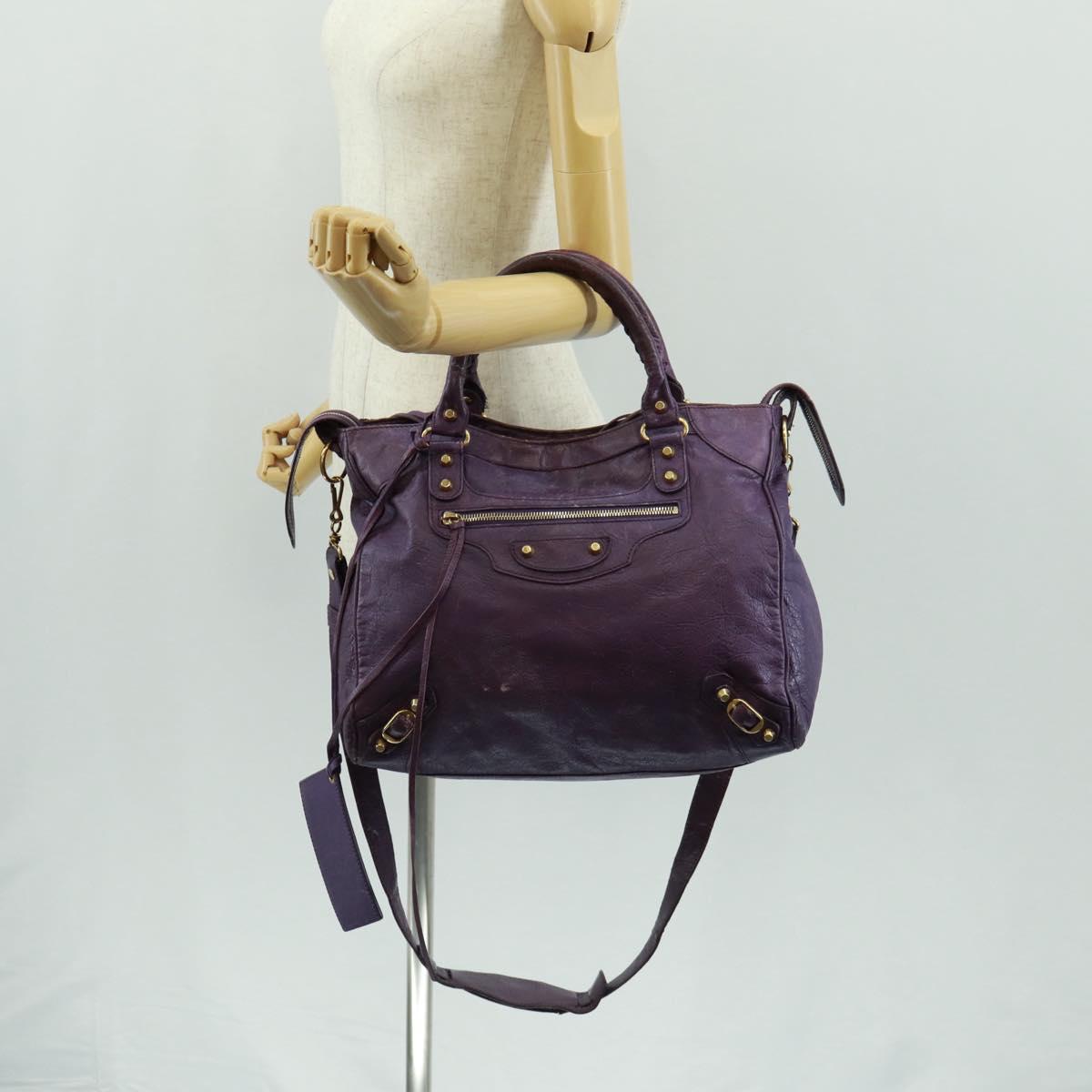BALENCIAGA Classic Vero Hand Bag Leather 2way Purple Gold 235216 Auth 154271V