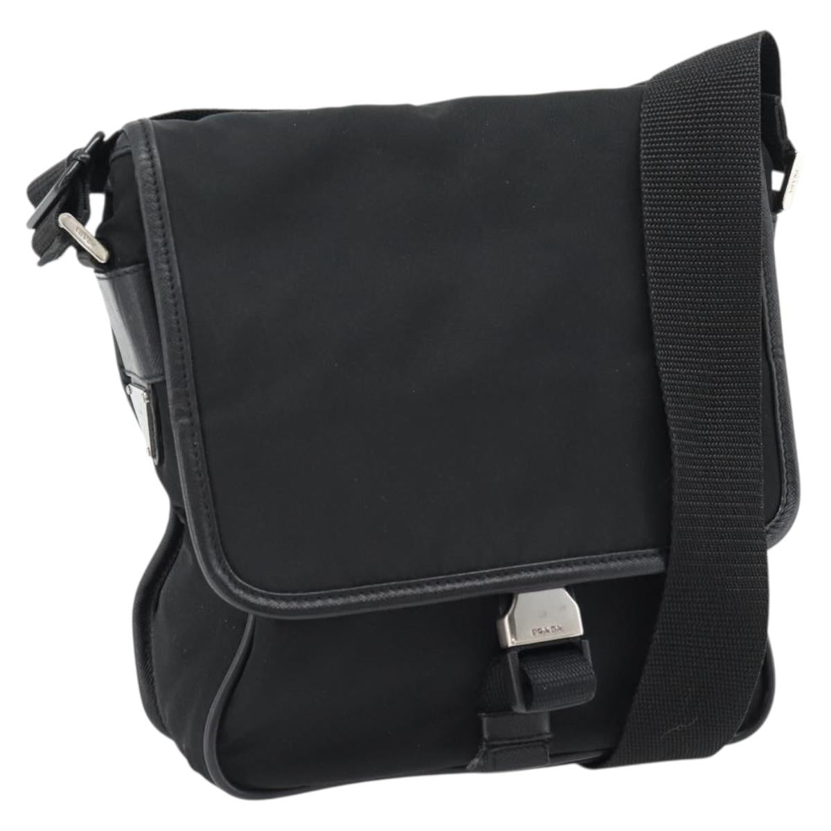 PRADA Shoulder Bag Nylon Black Silver Auth 154272
