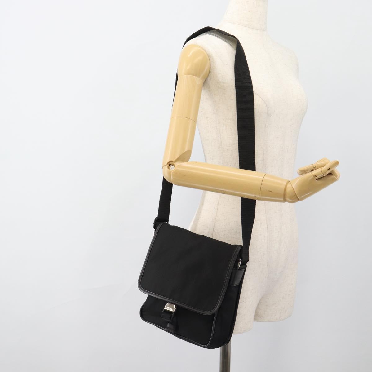 PRADA Shoulder Bag Nylon Black Silver Auth 154272