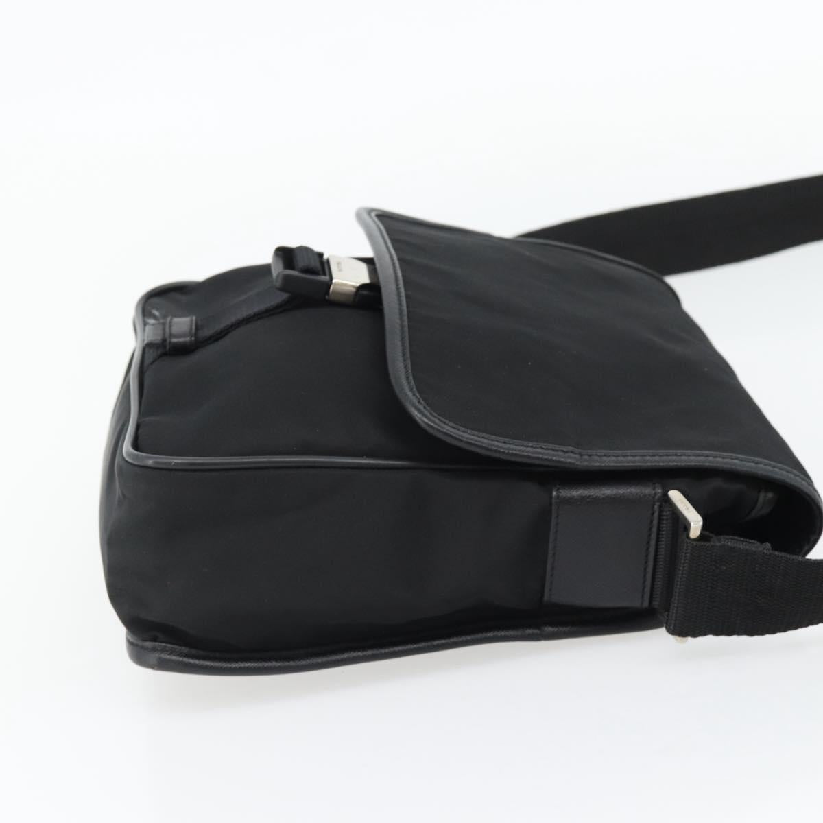 PRADA Shoulder Bag Nylon Black Silver Auth 154272