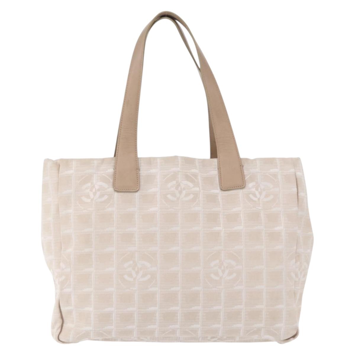 CHANEL New Travel Line Hand Bag Beige Silver CC Auth 154273