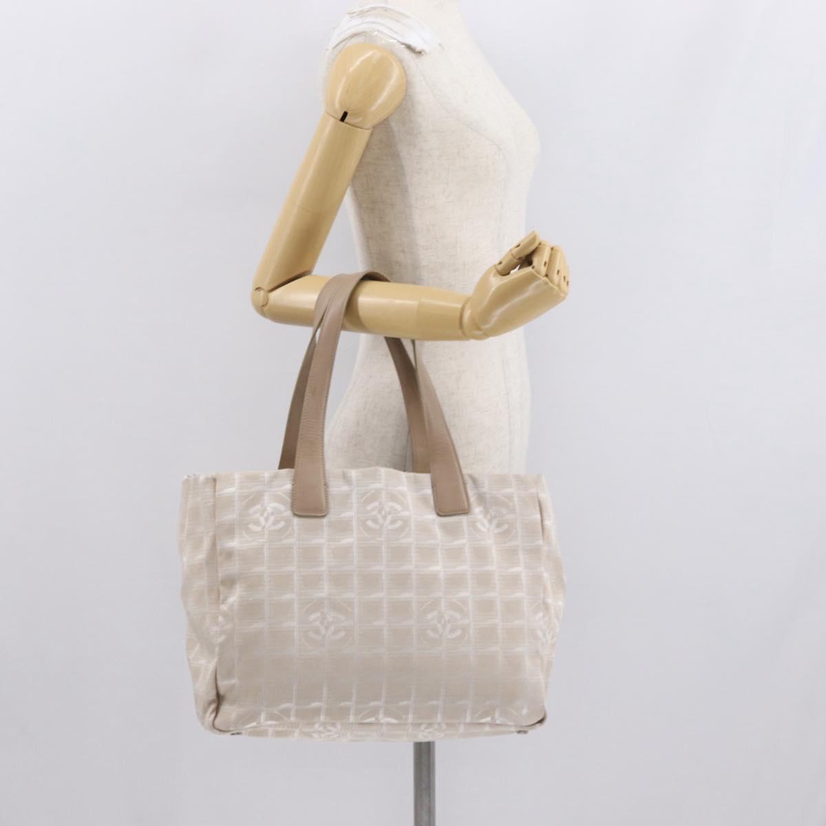 CHANEL New Travel Line Hand Bag Beige Silver CC Auth 154273