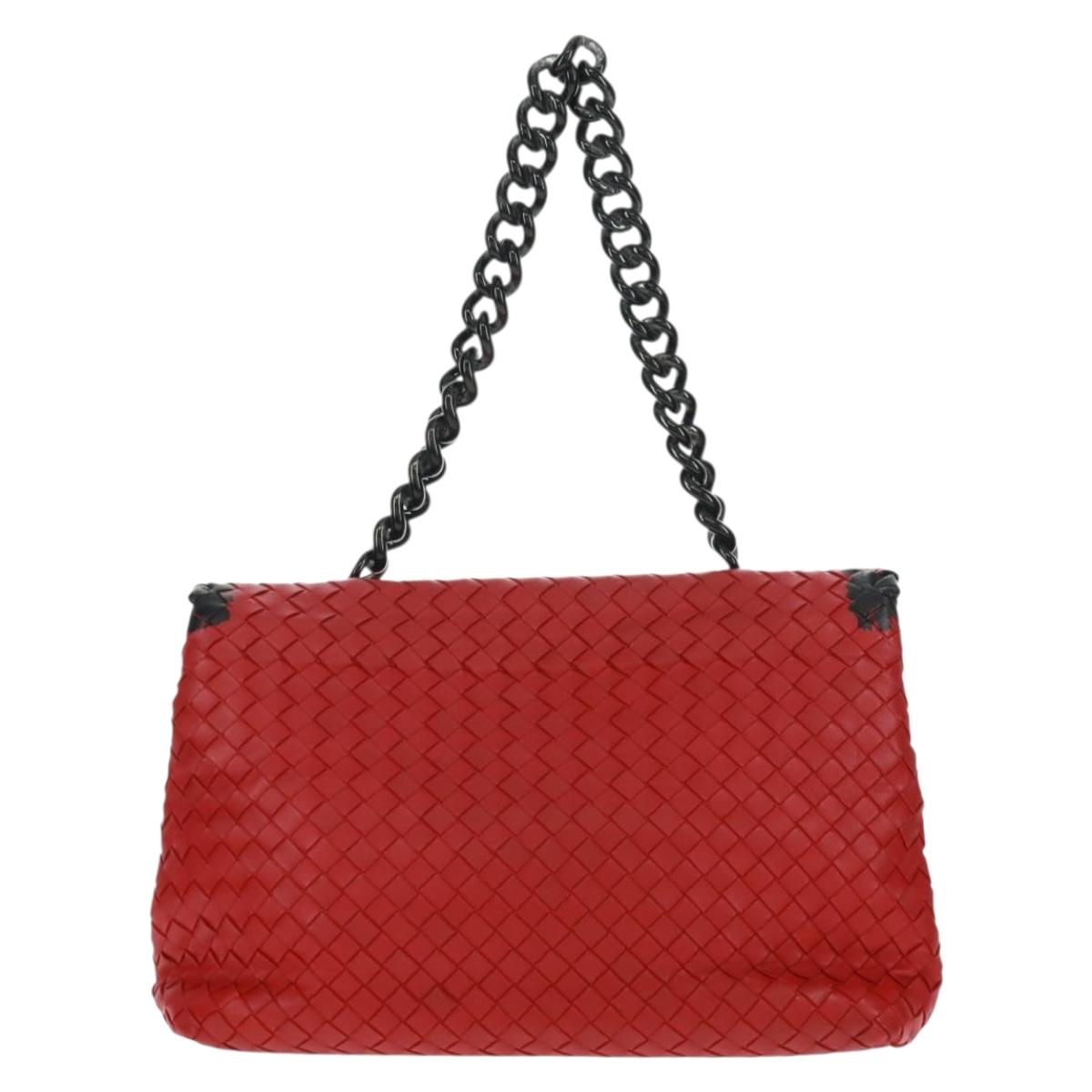 BOTTEGA VENETA INTRECCIATO Shoulder Bag Leather Red Auth 154274V