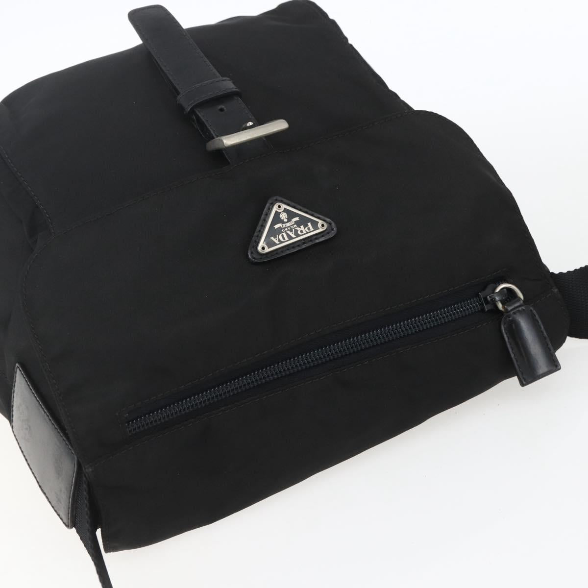 PRADA Shoulder Bag Nylon Black Silver Auth 154275