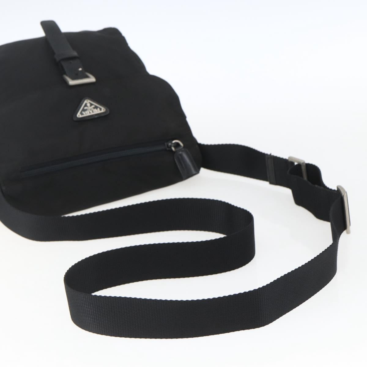 PRADA Shoulder Bag Nylon Black Silver Auth 154275