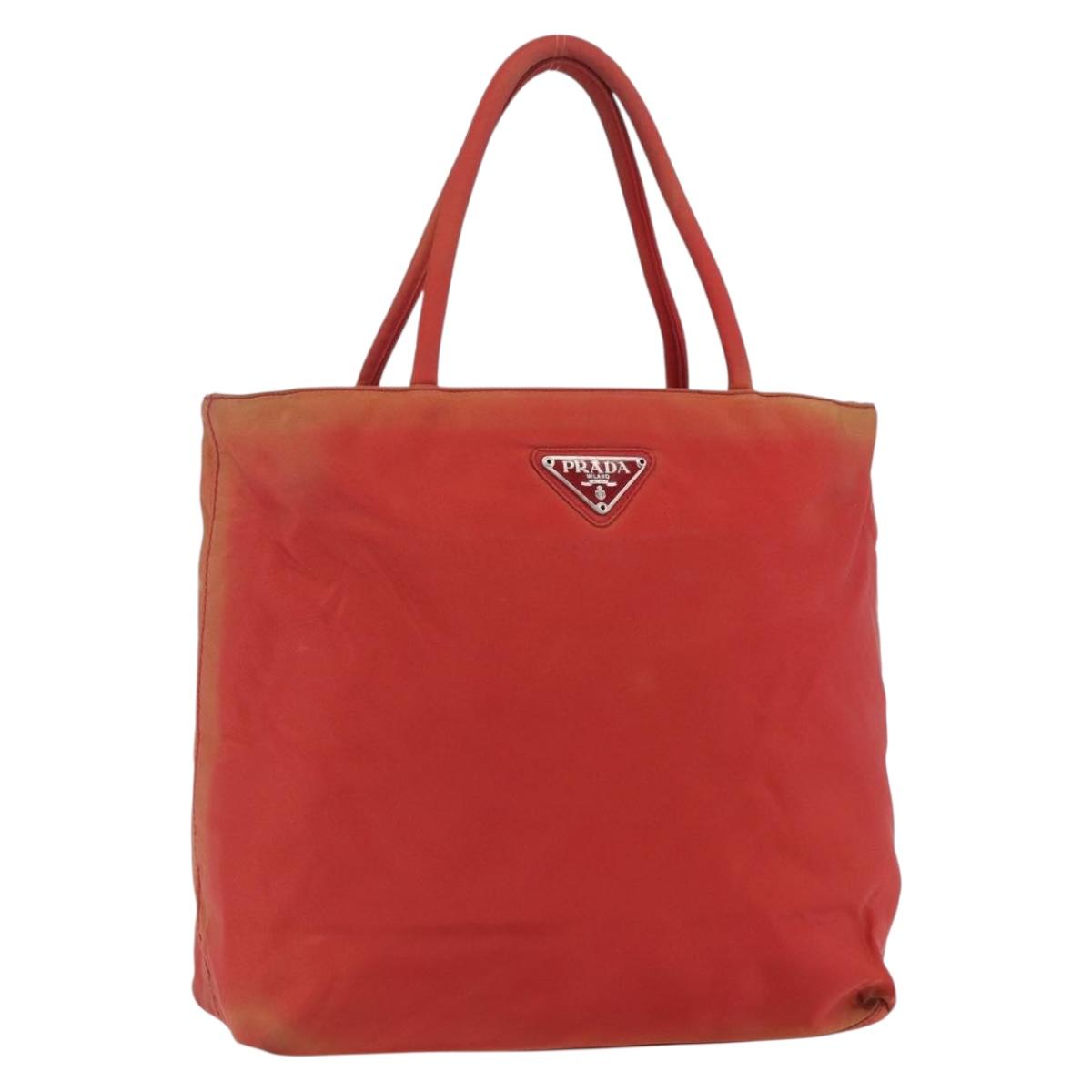 PRADA Hand Bag Nylon Red Auth 154276