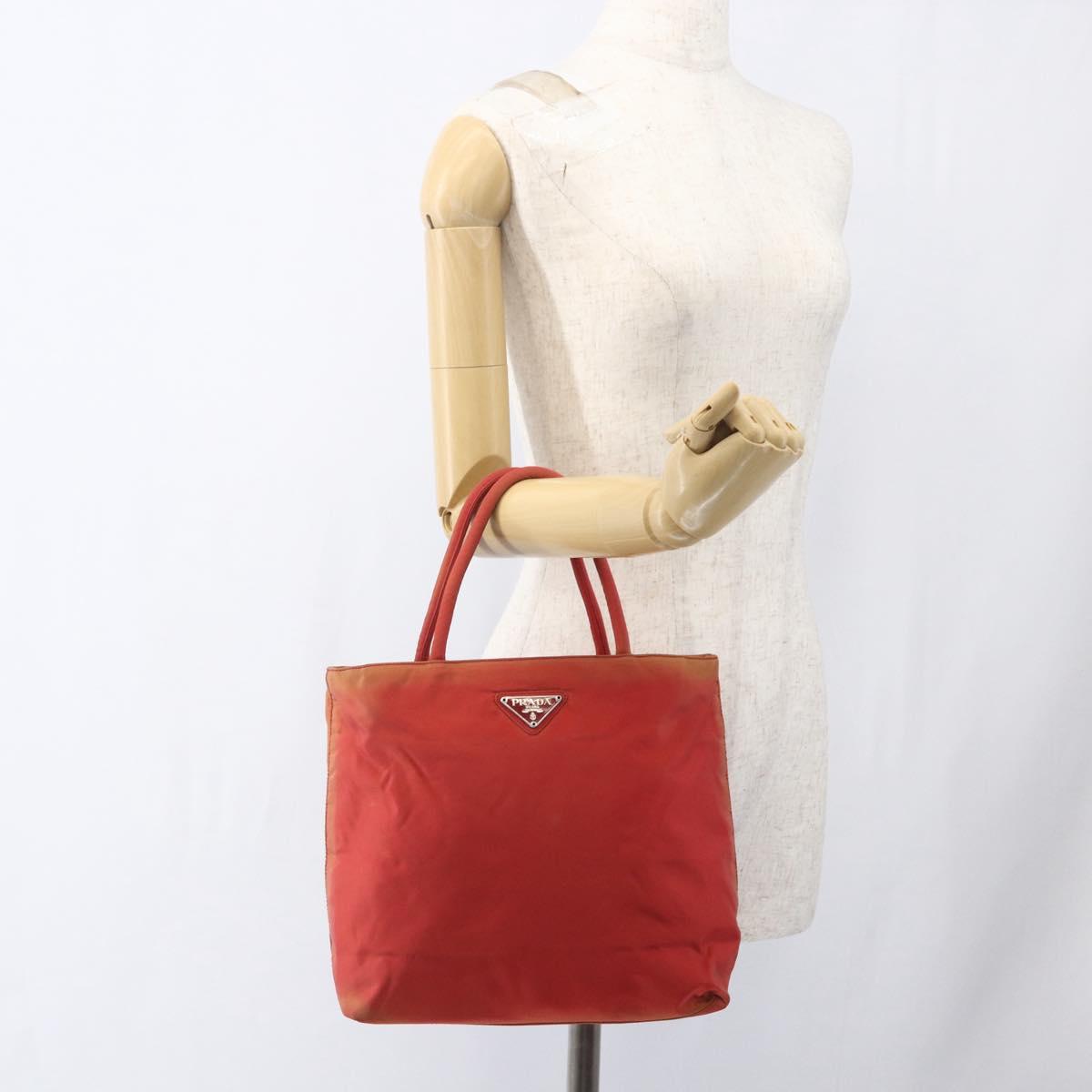 PRADA Hand Bag Nylon Red Auth 154276