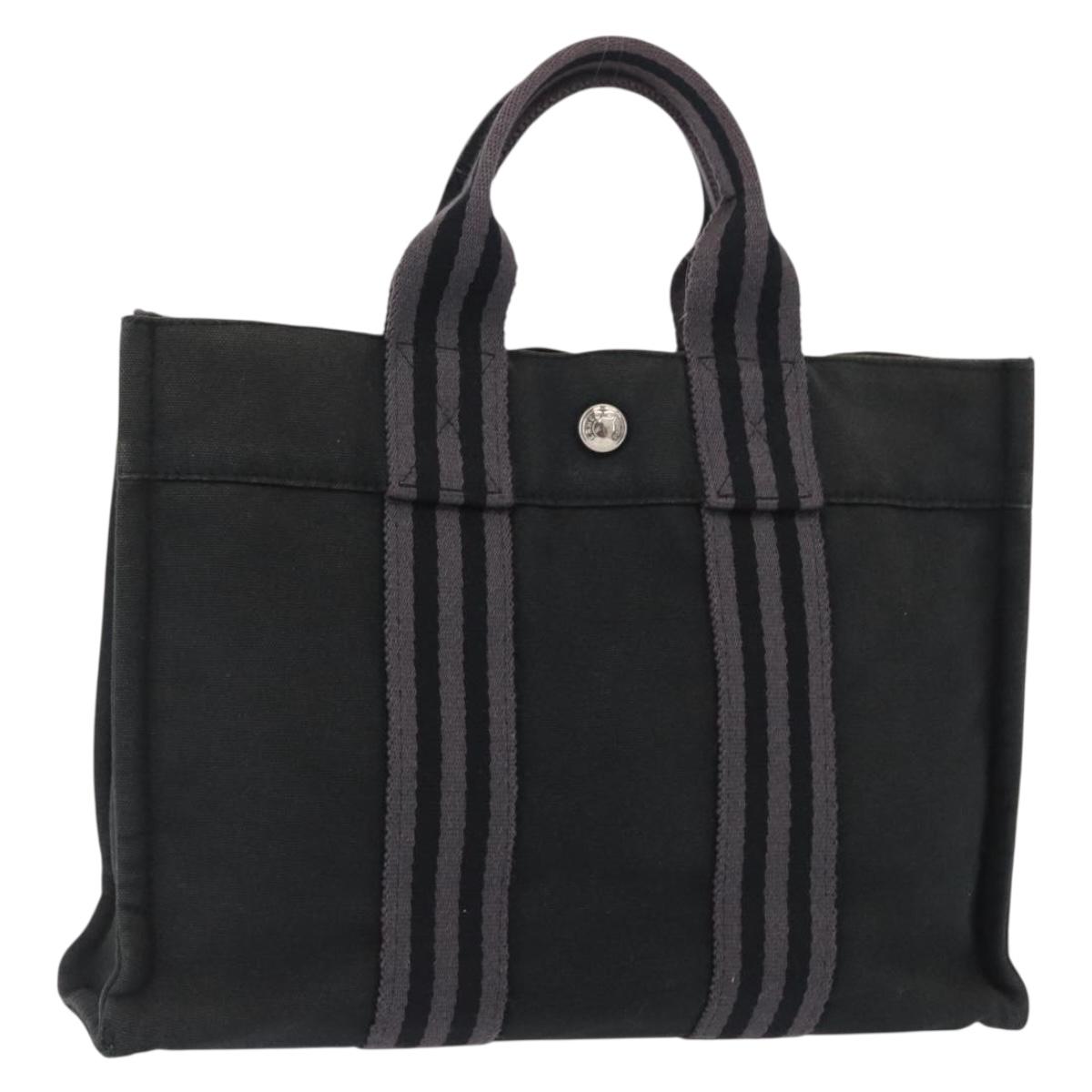 HERMES Fourre Tout PM Hand Bag Canvas Silver Navy Auth 154282