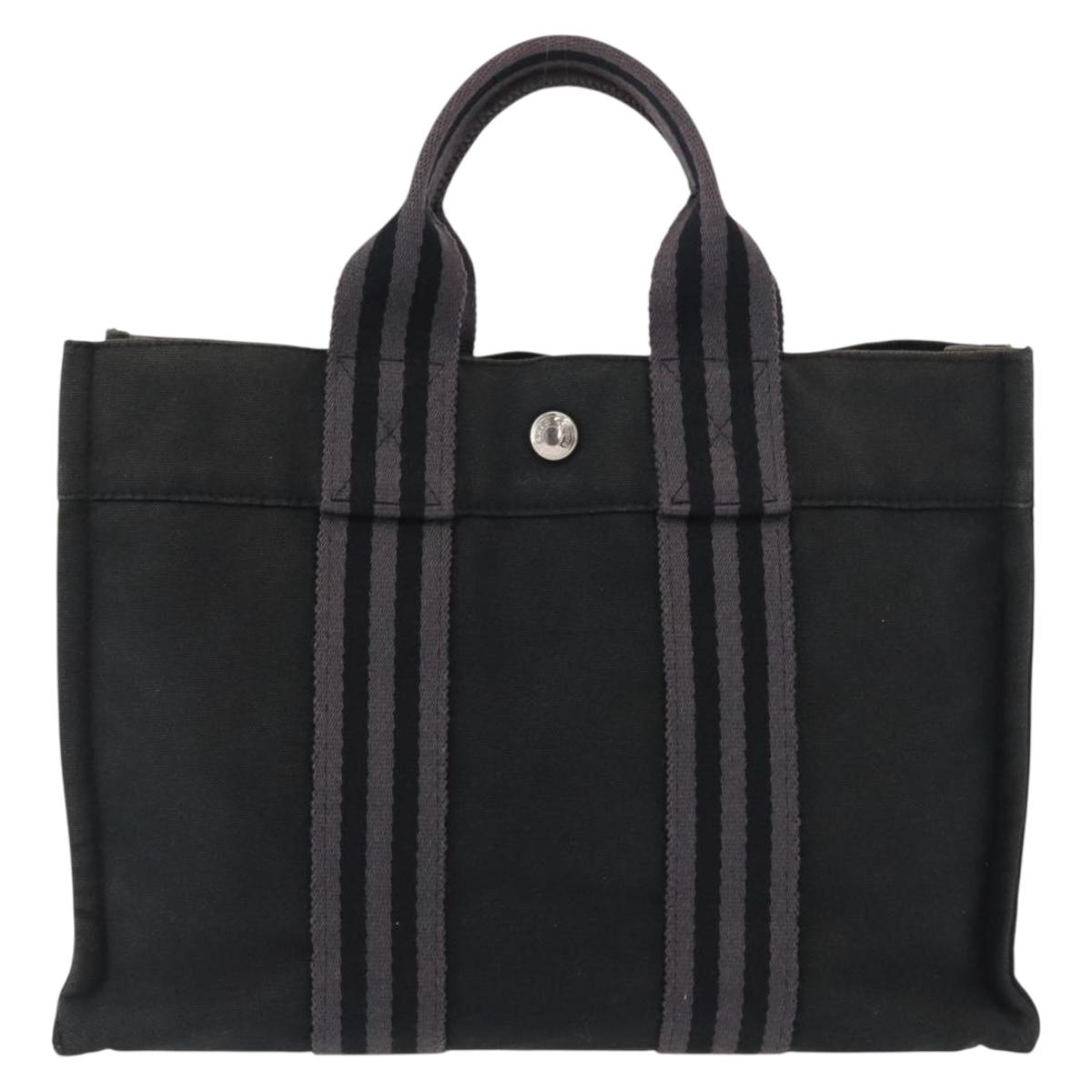 HERMES Fourre Tout PM Hand Bag Canvas Silver Navy Auth 154282