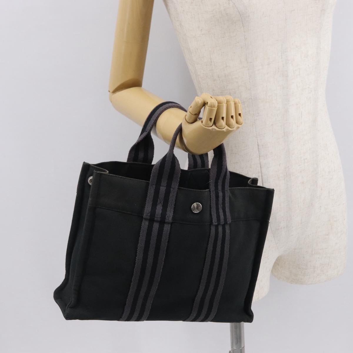 HERMES Fourre Tout PM Hand Bag Canvas Silver Navy Auth 154282