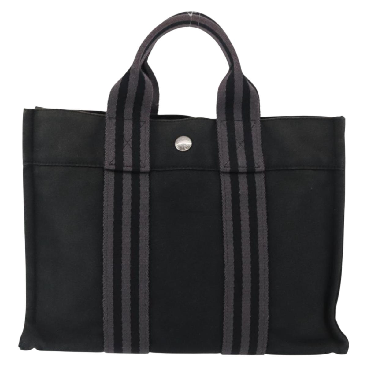 HERMES Fourre Tout PM Hand Bag Canvas Silver Navy Auth 154282