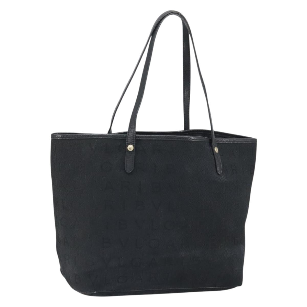 BVLGARI Logo Mania Tote Bag Canvas Black Gold Auth 154287