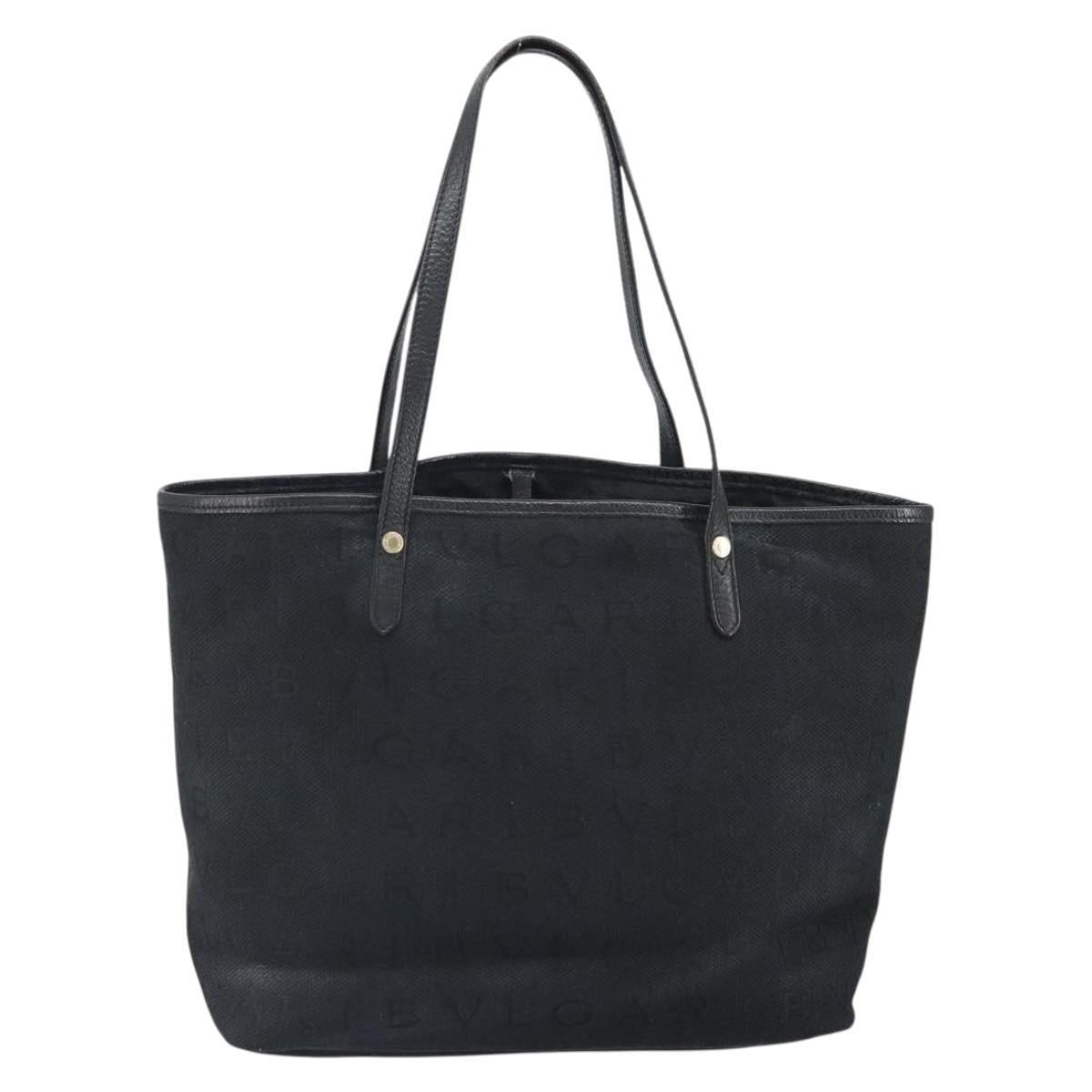 BVLGARI Logo Mania Tote Bag Canvas Black Gold Auth 154287