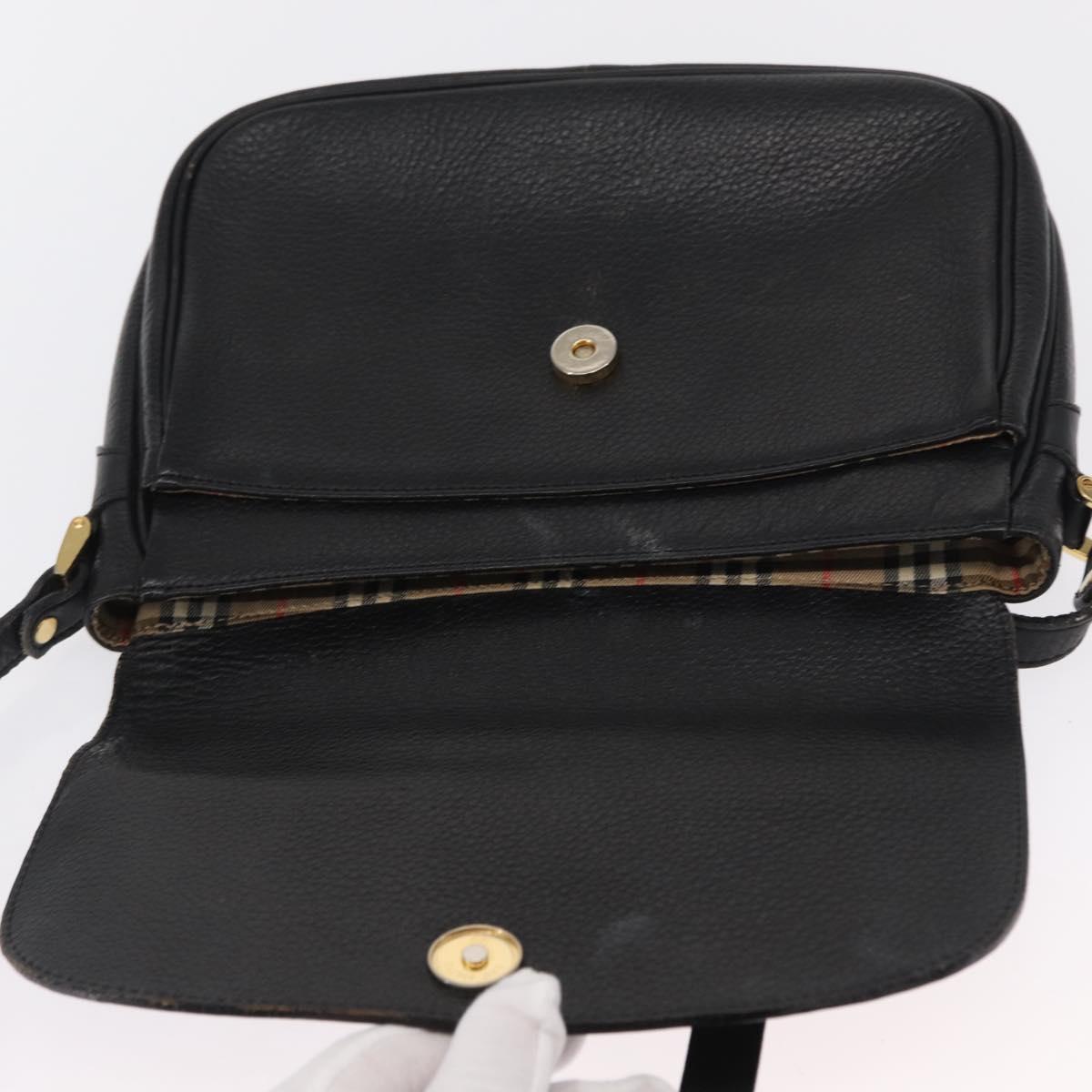 Burberrys Shoulder Bag Leather Black Gold Auth 154288