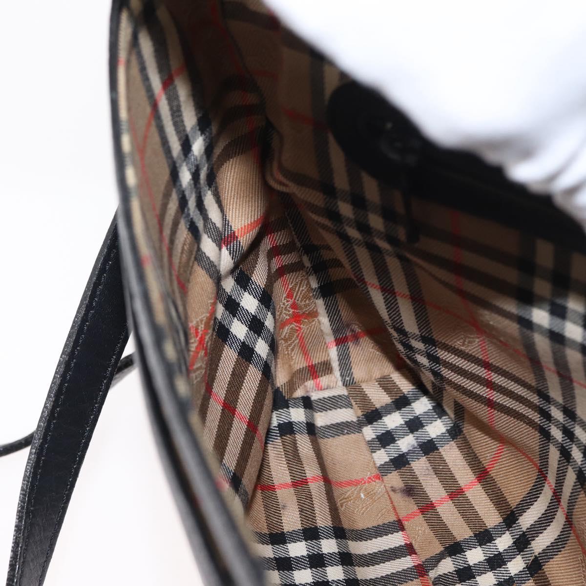 Burberrys Shoulder Bag Leather Black Gold Auth 154288