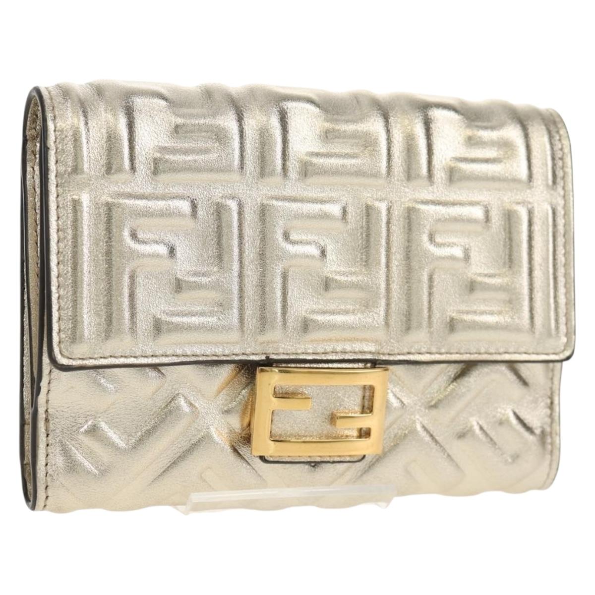 FENDI Zucca Canvas Wallet Leather Gold Tone Auth 154304M