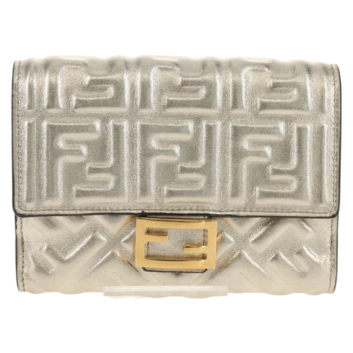 FENDI Zucca Canvas Wallet Leather Gold Tone Auth 154304M