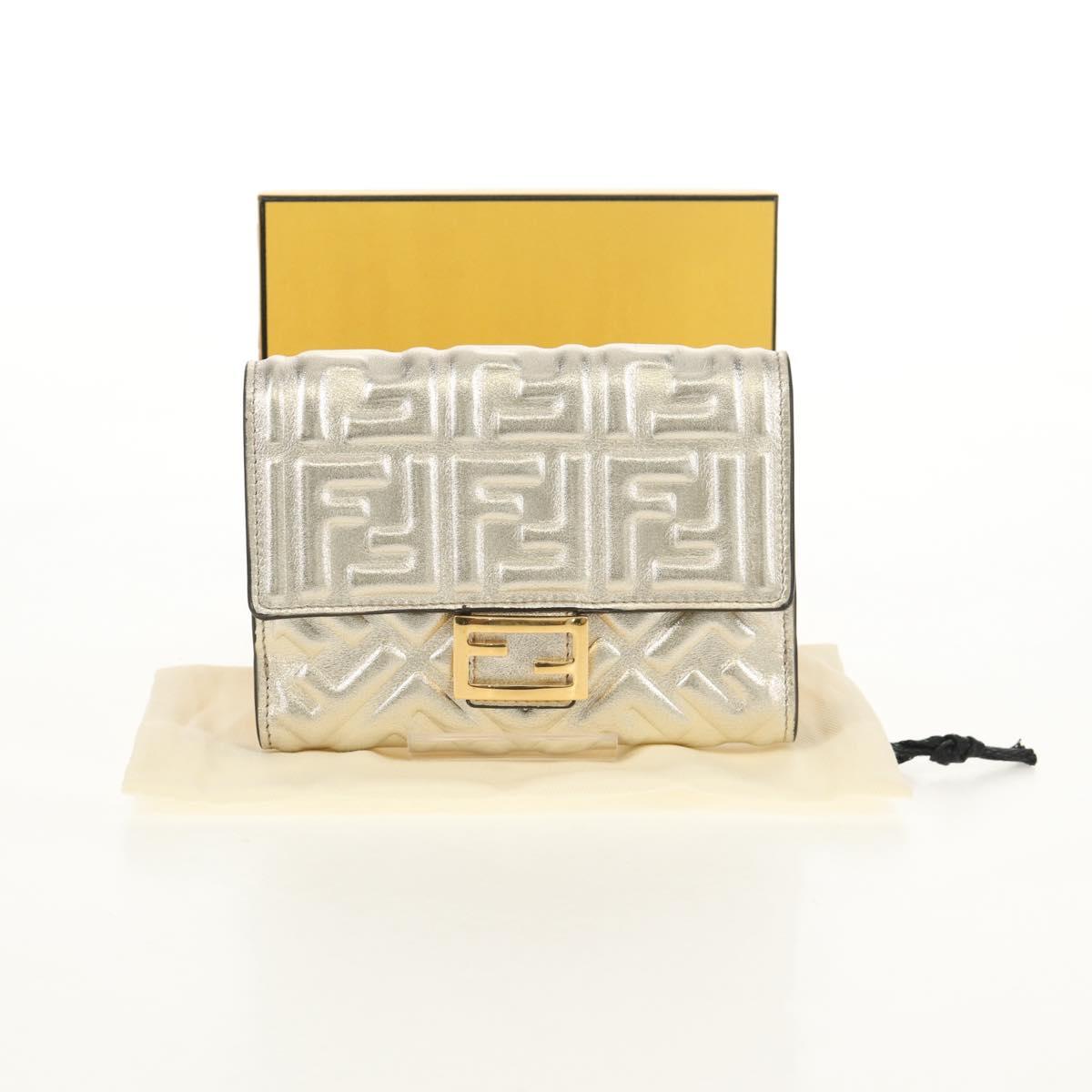 FENDI Zucca Canvas Wallet Leather Gold Tone Auth 154304M