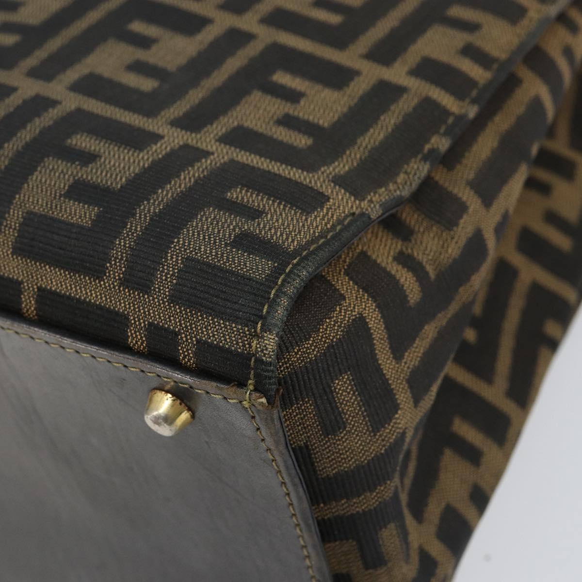 FENDI Zucca Canvas Hand Bag Black Brown Auth 154305