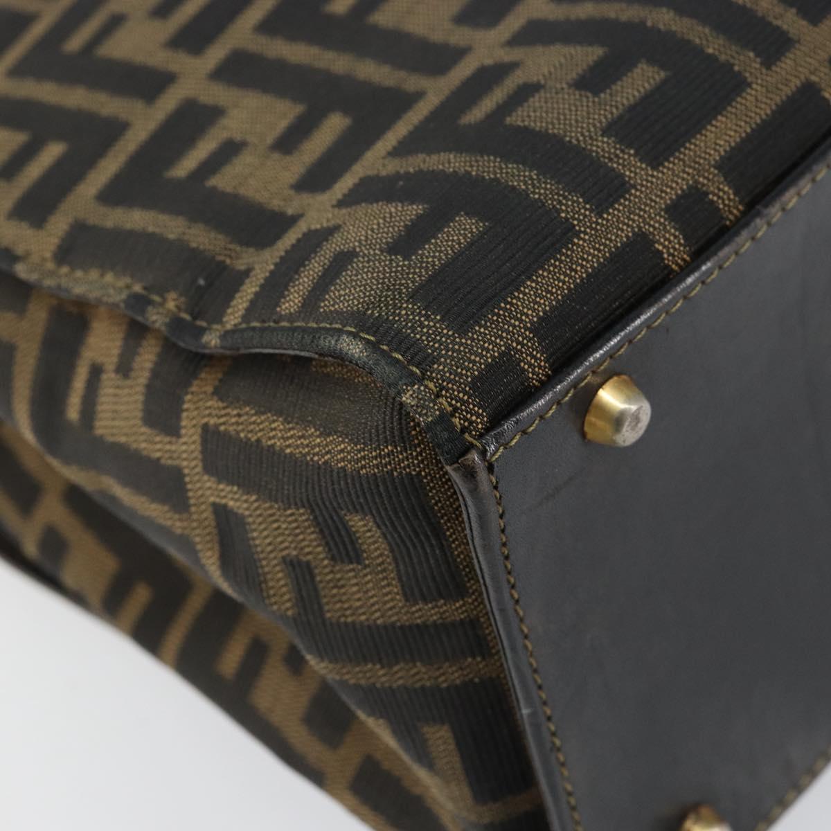 FENDI Zucca Canvas Hand Bag Black Brown Auth 154305